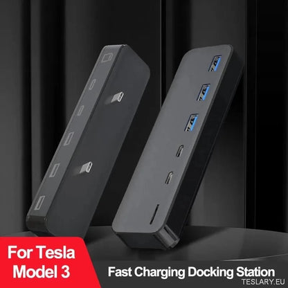 Docking Station For Tesla Model 3 Y USB Hub 27W Intelligent Fast Charging 6 in 2 Type - C Micro SD Model3 Modely 2021 - 2023 - TESLARY Tesla Shop Accessories Europe Nederlands Ireland Deutschland Espana Alicante France Italia