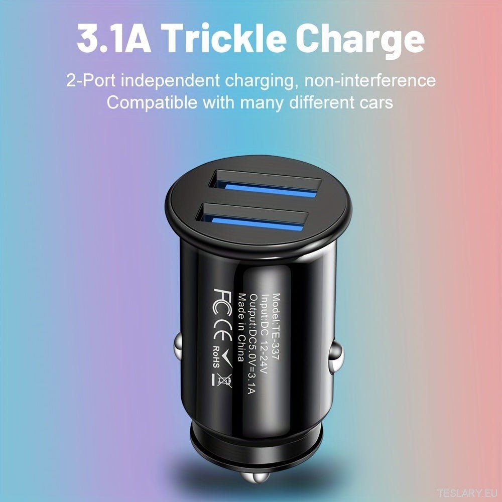 Evforce Mini USB Car Charger 2 Ports Car Phone Fast Charger Charging Adapter - TESLARY Tesla Shop Accessories Europe Nederlands Ireland Deutschland Espana Alicante France Italia