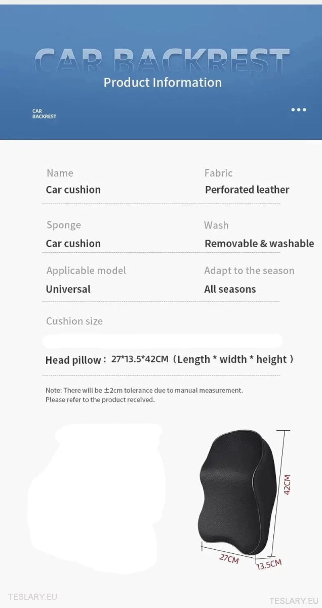 Extra Large PU Leather Headrest Pillow Suitable for Tesla Model 3 / Y - TESLARY Tesla Shop Accessories Europe Nederlands Ireland Deutschland Espana Alicante France Italia