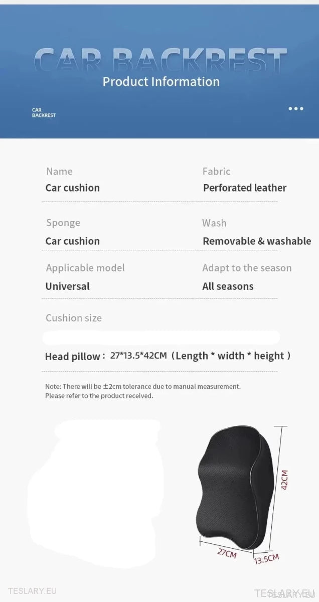 Extra Large PU Leather Headrest Pillow Suitable for Tesla Model 3 / Y - TESLARY Tesla Shop Accessories Europe Nederlands Ireland Deutschland Espana Alicante France Italia