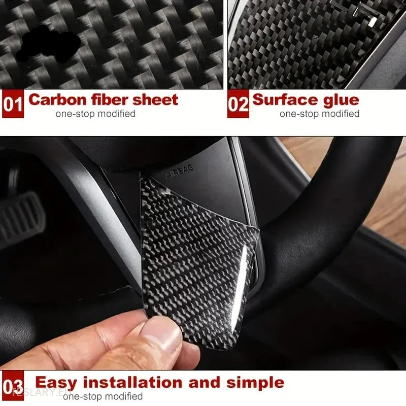 Tesla 3/Y Steering Carbon Fiber Style Trim Cover -TESLARY.IE Tesla Shop Europe