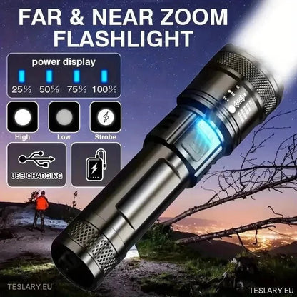 LED Zoom Flashlight and Mobile Powerbank - TESLARY Tesla Shop Accessories Europe Nederlands Ireland Deutschland Espana Alicante France Italia