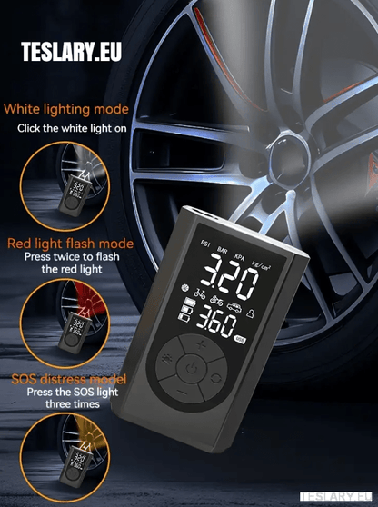 Portable Battery Powered Tyre Compressor for Tesla Model 3 Y S X - 2000Mah - TESLARY Tesla Shop Accessories Europe Nederlands Dublin Cork Ireland Deutschland Espana Alicante France Italia