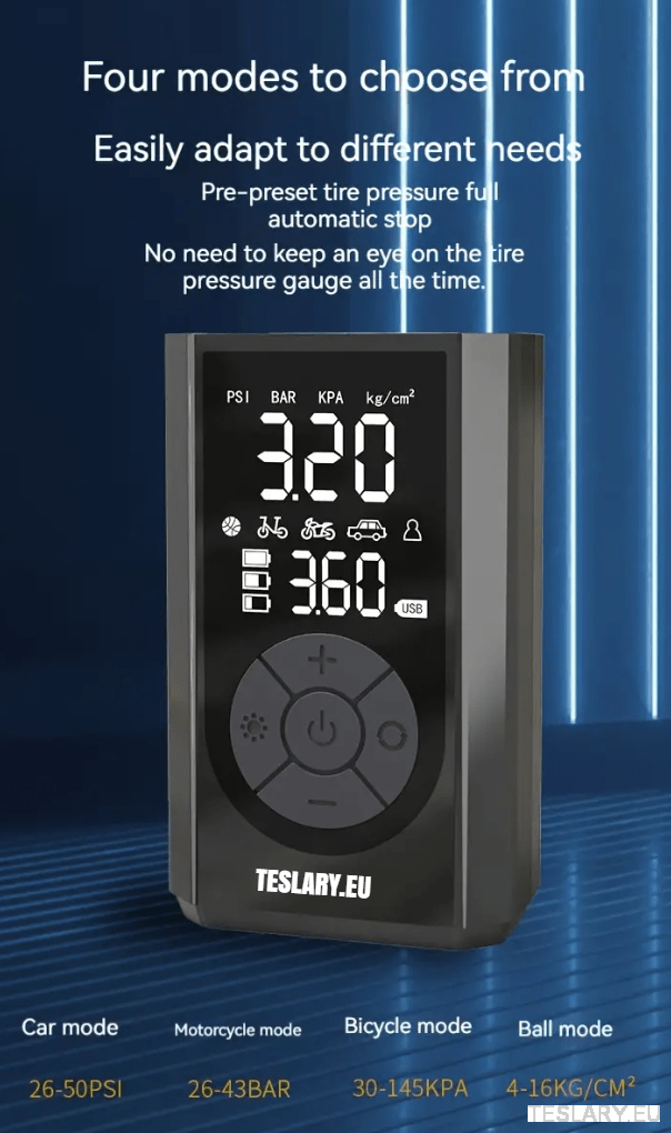 Portable Battery Powered Tyre Compressor for Tesla Model 3 Y S X - 2000Mah - TESLARY Tesla Shop Accessories Europe Nederlands Dublin Cork Ireland Deutschland Espana Alicante France Italia