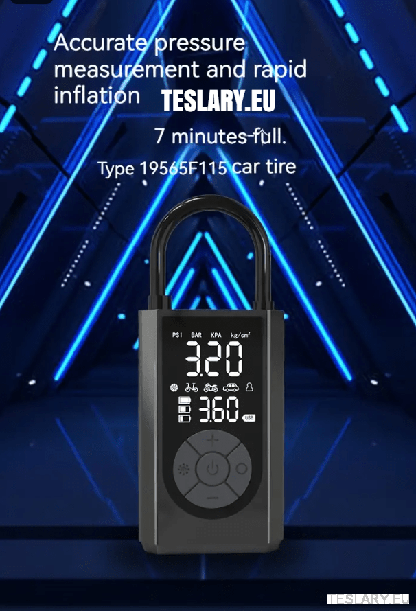 Portable Battery Powered Tyre Compressor for Tesla Model 3 Y S X - 2000Mah - TESLARY Tesla Shop Accessories Europe Nederlands Dublin Cork Ireland Deutschland Espana Alicante France Italia