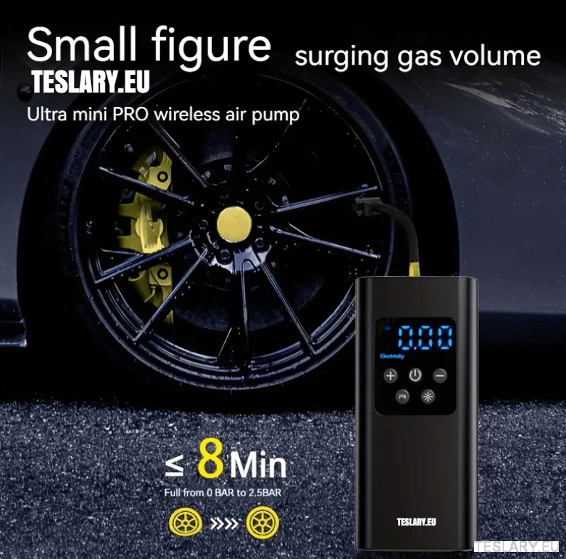 Portable Battery Powered Tyre Compressor for Tesla Model 3 Y S X - 4500Mah - TESLARY Tesla Shop Accessories Europe Nederlands Dublin Cork Ireland Deutschland Espana Alicante France Italia
