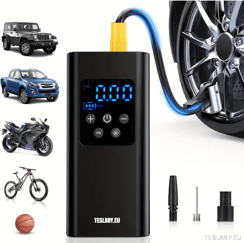Portable Battery Powered Tyre Compressor for Tesla Model 3 Y S X - 4500Mah - TESLARY Tesla Shop Accessories Europe Nederlands Dublin Cork Ireland Deutschland Espana Alicante France Italia