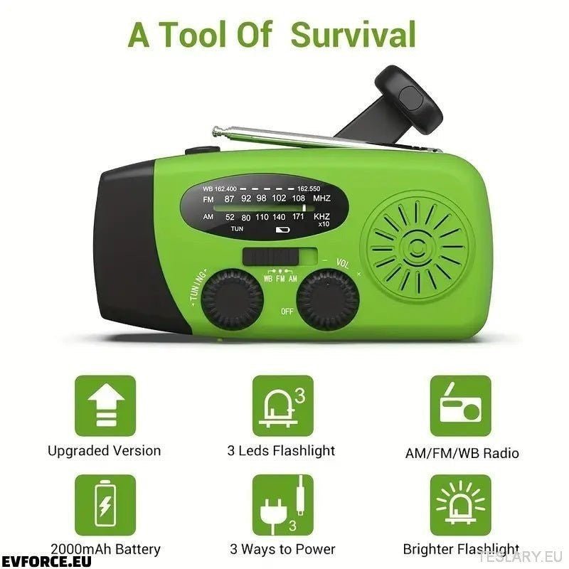Portable Emergency Torch - Radio with Power Bank 2000mAh to Charge Phone - TESLARY Tesla Shop Accessories Europe Nederlands Ireland Deutschland Espana Alicante France Italia