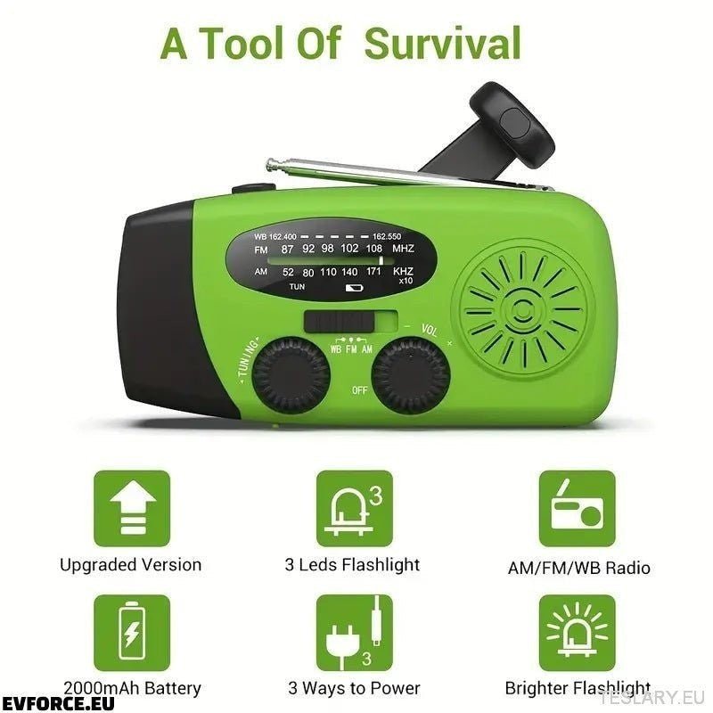 Portable Emergency Torch - Radio with Power Bank 2000mAh to Charge Phone - TESLARY Tesla Shop Accessories Europe Nederlands Ireland Deutschland Espana Alicante France Italia