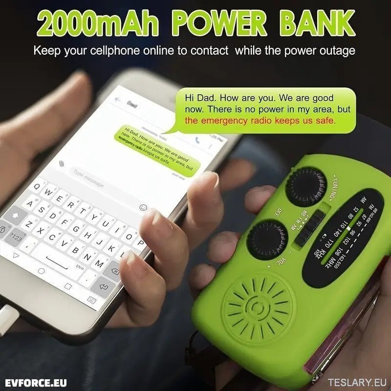 Portable Emergency Torch - Radio with Power Bank 2000mAh to Charge Phone - TESLARY Tesla Shop Accessories Europe Nederlands Ireland Deutschland Espana Alicante France Italia