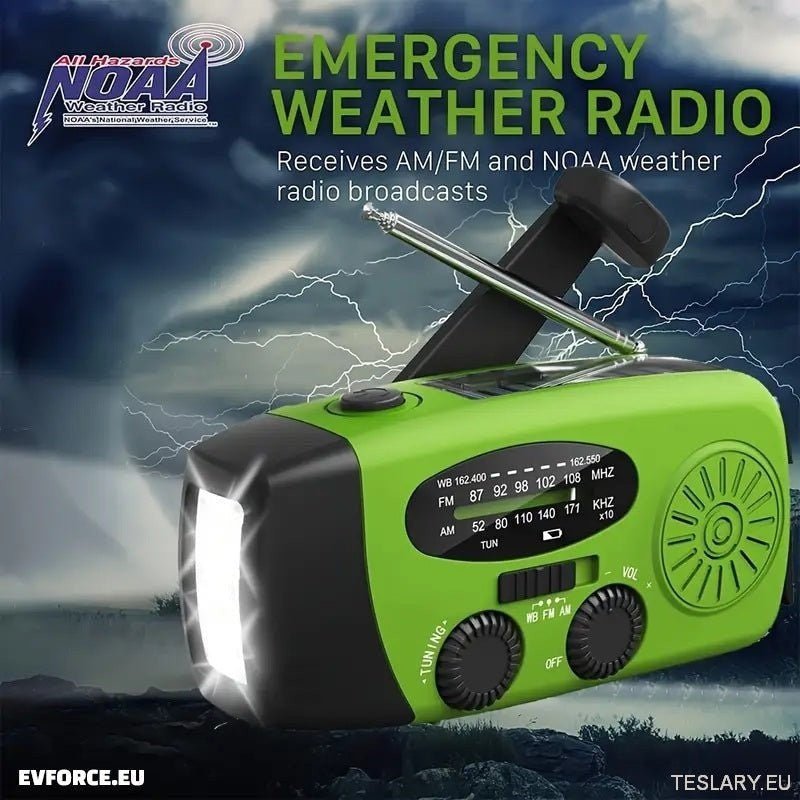 Portable Emergency Torch - Radio with Power Bank 2000mAh to Charge Phone - TESLARY Tesla Shop Accessories Europe Nederlands Ireland Deutschland Espana Alicante France Italia