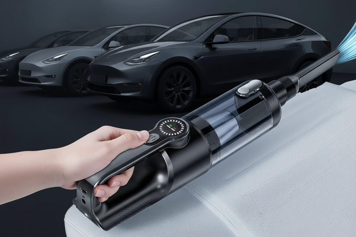 Premium Handheld Cordless Vacuum Cleaner Equipped with a Brushless Motor, Featuring a Powerful Suction of 18000Pa, LED Lights, a Type - C Port, And a Washable Filter, Suitable for your Tesla Model 3 Y S X - TESLARY Tesla Shop Accessories Europe Nederlands Dublin Cork Ireland Deutschland Espana Alicante France Italia