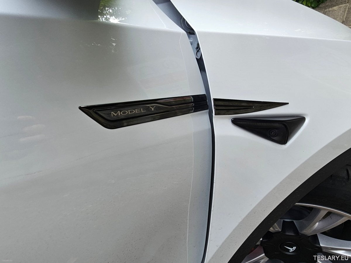 Premium Logo Decal Metal Door & Wing Stickers for Tesla 3 , Y & X - TESLARY Tesla Shop Accessories Europe Nederlands Ireland Deutschland Espana Alicante France Italia