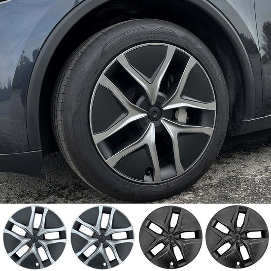 Matte Black  Silver Wheel Covers 19 for the New Tesla Model Y Juniper