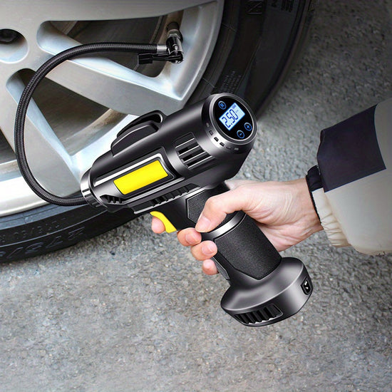 Cordless Tyre Inflator Pump Portable Digital Air Compressor with LED Display Preset Pressure USB Rechargeable Lithium Battery