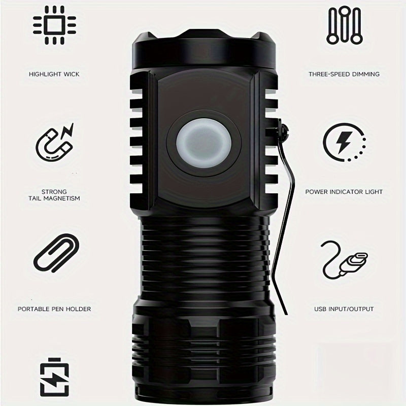 Compact UltraBright Mini LED Flashlight with USB Rechargeable Battery  5 Adjustable Modes Portable  Durable Ideal for Night Travel Emergency Repairs Outdoor Adventures  Includes 18650 Series Rechargeable Battery