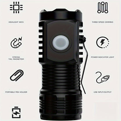 Compact UltraBright Mini LED Flashlight with USB Rechargeable Battery  5 Adjustable Modes Portable  Durable Ideal for Night Travel Emergency Repairs Outdoor Adventures  Includes 18650 Series Rechargeable Battery