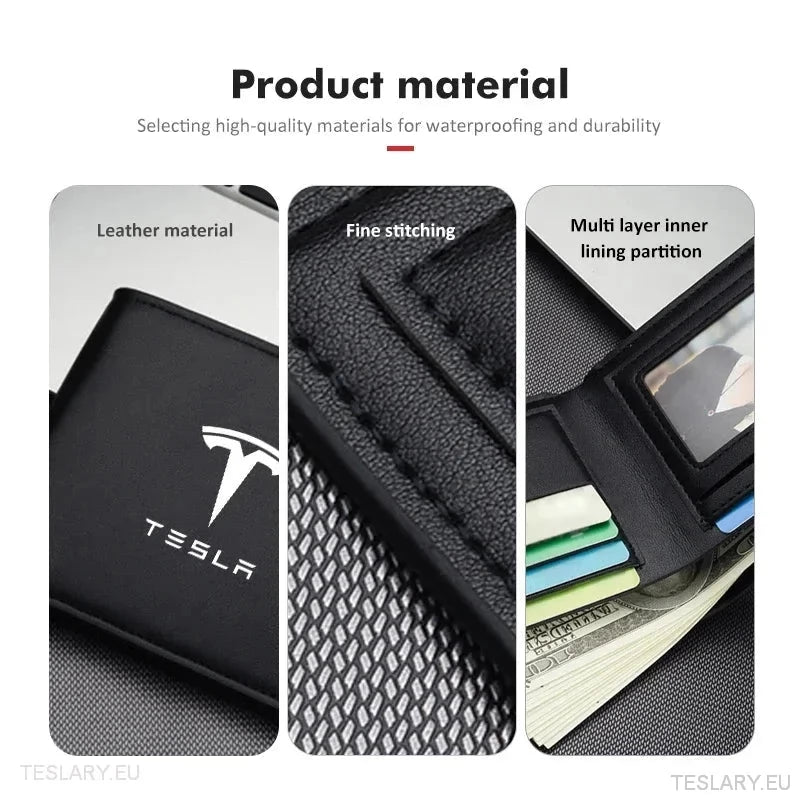 PU Black Leather Wallet / Licence Holder with Tesla Logo - TESLARY Tesla Shop Accessories Europe Nederlands Ireland Deutschland Espana Alicante France Italia