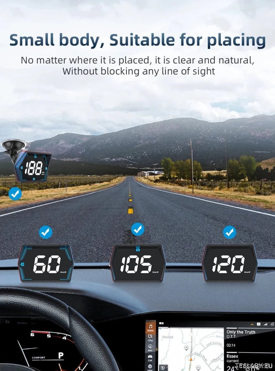 SmartDrive 2024: Advanced Car HUD with GPS & Safety Alerts - TESLARY Tesla Shop Accessories Europe Nederlands Ireland Deutschland Espana Alicante France Italia