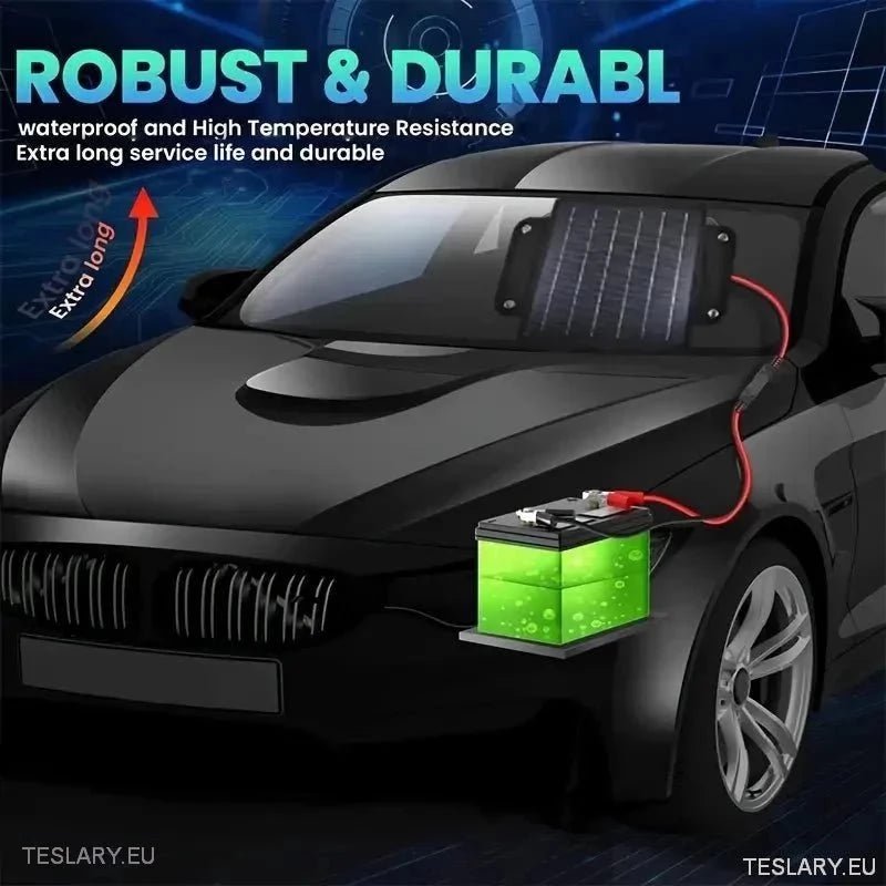 Solar Trickle Charger for Tesla EV 12 Volt Battery - TESLARY Tesla Shop Accessories Europe Nederlands Ireland Deutschland Espana Alicante France Italia