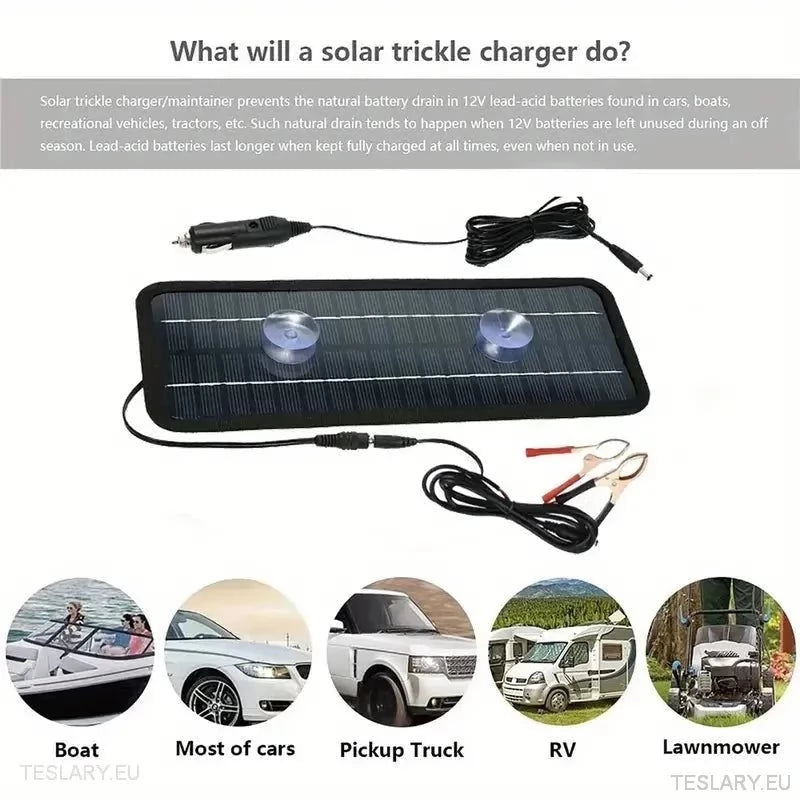 Solar Trickle Charger for Tesla EV 12 Volt Battery - TESLARY Tesla Shop Accessories Europe Nederlands Ireland Deutschland Espana Alicante France Italia