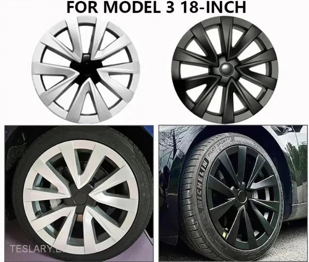 Tesla 3 18" Full Rim Silver & Black Sport Style Wheel Covers -TESLARY.IE Tesla Shop Europe