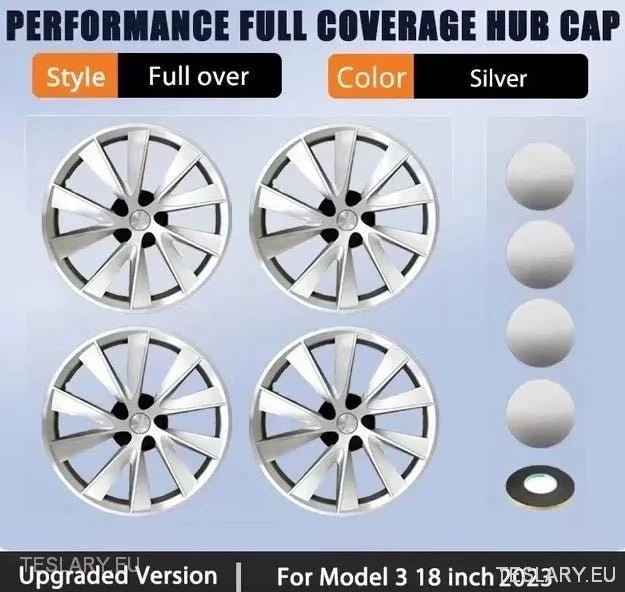Tesla 3 18" Full Rim Silver & Black Sport Style Wheel Covers - TESLARY Tesla Shop Accessories Europe Nederlands Ireland Deutschland Espana Alicante France Italia
