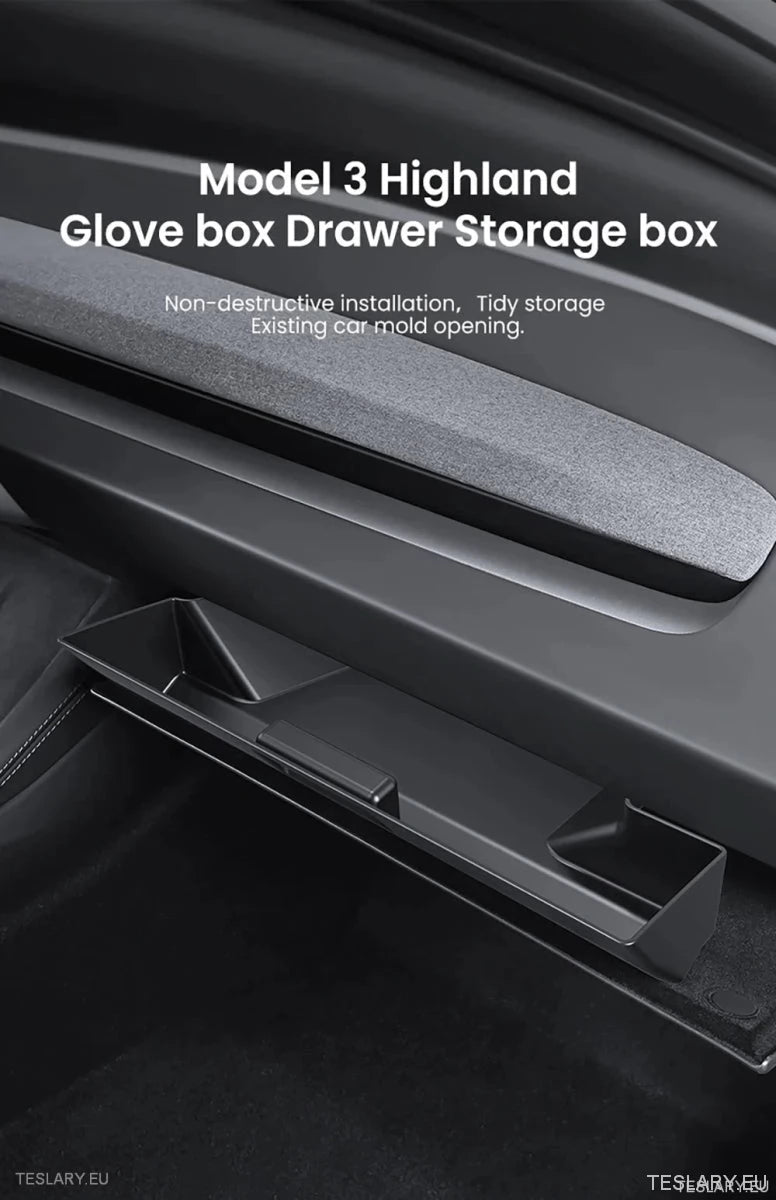 Tesla 3 Highland Central Glovebox Storage Organiser ( LEFT HAND DRIVE ONLY ) - TESLARY Tesla Shop Accessories Europe Nederlands Ireland Deutschland Espana Alicante France Italia