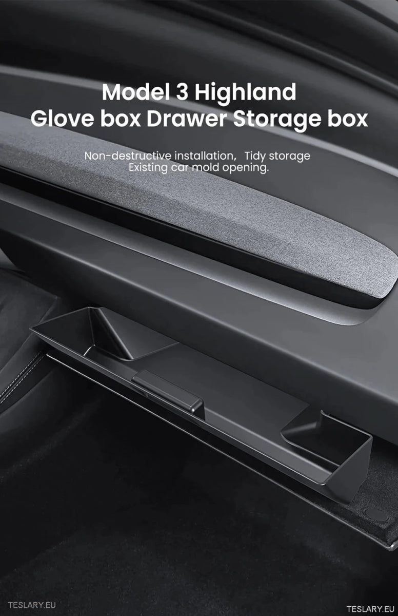 Tesla 3 Highland Central Glovebox Storage Organiser ( LEFT HAND DRIVE ONLY ) - TESLARY Tesla Shop Accessories Europe Nederlands Ireland Deutschland Espana Alicante France Italia