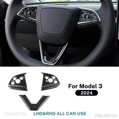 Tesla 3 Highland Real Carbon Fiber Steering Wheel trim in Black or Red - TESLARY Tesla Shop Accessories Europe Nederlands Ireland Deutschland Espana Alicante France Italia