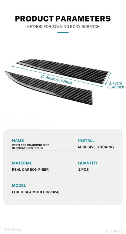 Tesla 3 Highland Real Soft Carbon Fiber Side Trim for Wireless Charger - TESLARY Tesla Shop Accessories Europe Nederlands Ireland Deutschland Espana Alicante France Italia