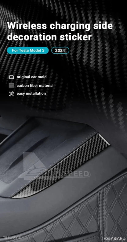 Tesla 3 Highland Real Soft Carbon Fiber Side Trim for Wireless Charger - TESLARY Tesla Shop Accessories Europe Nederlands Ireland Deutschland Espana Alicante France Italia
