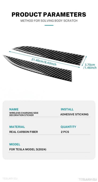 Tesla 3 Highland Real Soft Carbon Fiber Side Trim for Wireless Charger - TESLARY Tesla Shop Accessories Europe Nederlands Ireland Deutschland Espana Alicante France Italia