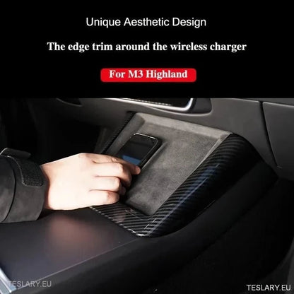 Tesla 3+ Highland Wireless Charger Carbon Fiber Trim - TESLARY Tesla Shop Accessories Europe Nederlands Ireland Deutschland Espana Alicante France Italia