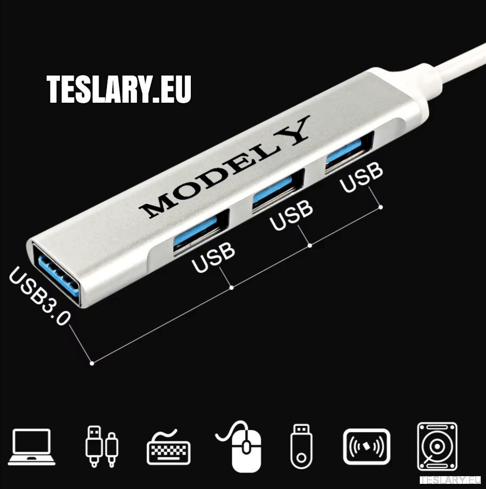 Tesla 3 Y S X USB Docking Station / HUB LHD or RHD Logo - TESLARY Tesla Shop Accessories Europe Nederlands Dublin Cork Ireland Deutschland Espana Alicante France Italia