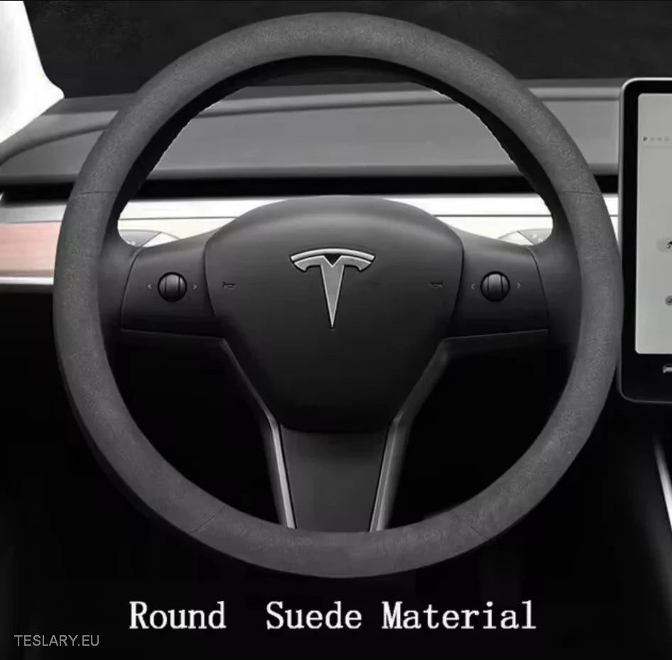 Tesla 3/Y Suede & Leather Premiun Steering Wheel Cover -TESLARY.IE Tesla Shop Europe