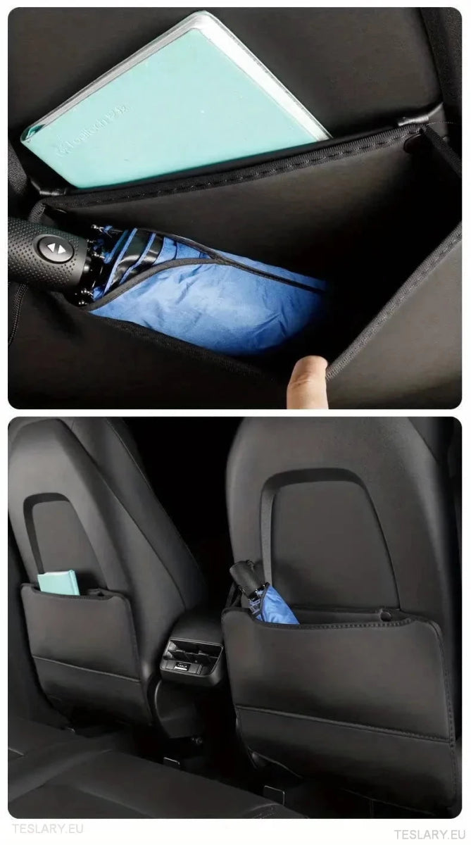 Tesla 3/Y Seat Back Anti Kick Pads & Storage ( TWIN PACK ) - TESLARY Tesla Shop Accessories Europe Nederlands Ireland Deutschland Espana Alicante France Italia