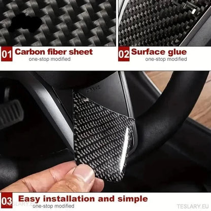 Tesla 3/Y Steering Carbon Fiber Style Trim Cover - TESLARY Tesla Shop Accessories Europe Nederlands Ireland Deutschland Espana Alicante France Italia