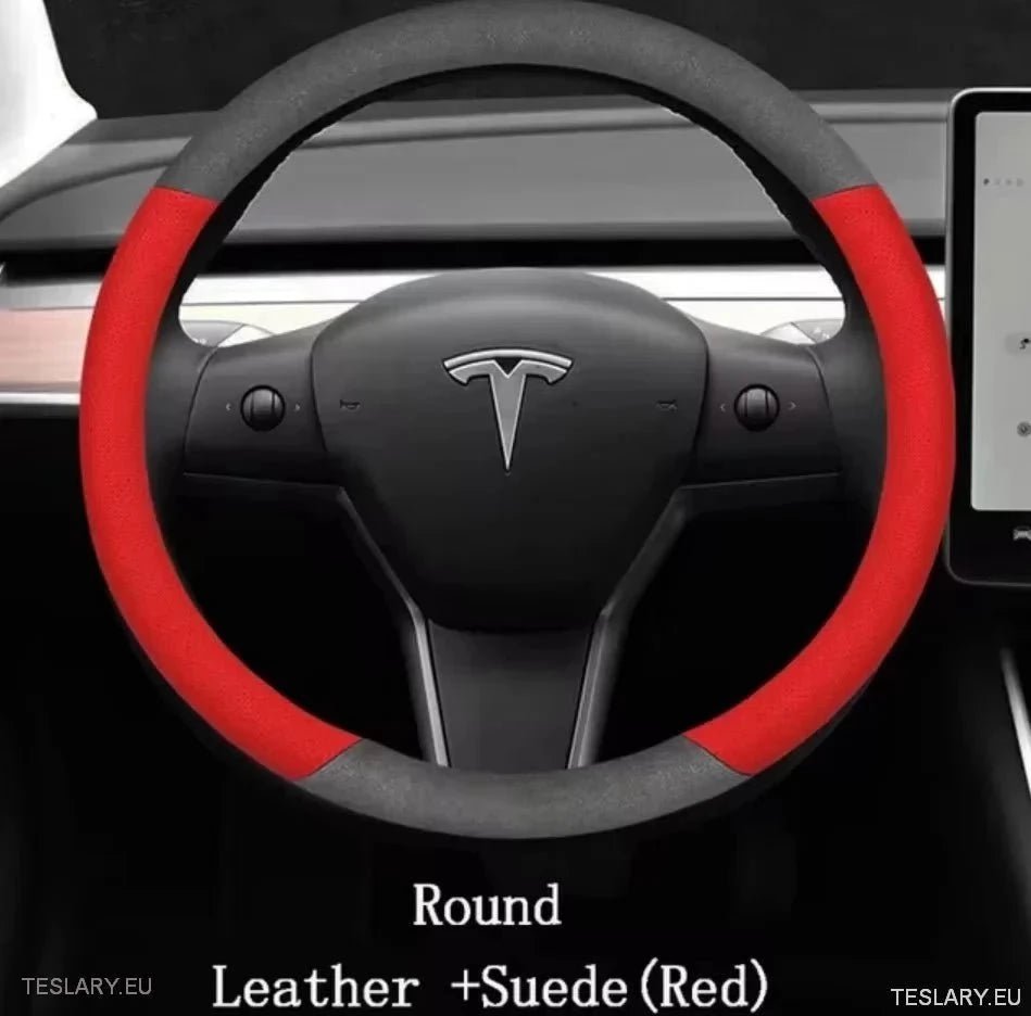 Tesla 3/Y Suede & Leather Premiun Steering Wheel Cover - TESLARY Tesla Shop Accessories Europe Nederlands Ireland Deutschland Espana Alicante France Italia