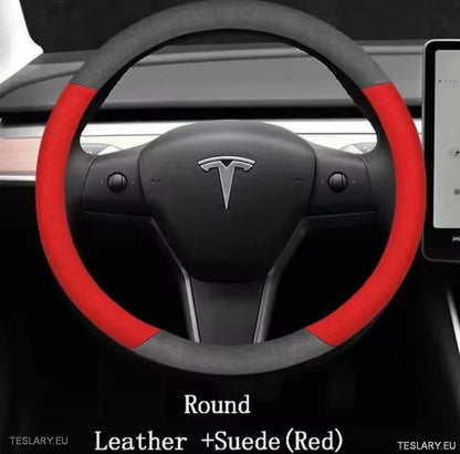 Tesla 3/Y Suede & Leather Premiun Steering Wheel Cover - TESLARY Tesla Shop Accessories Europe Nederlands Ireland Deutschland Espana Alicante France Italia