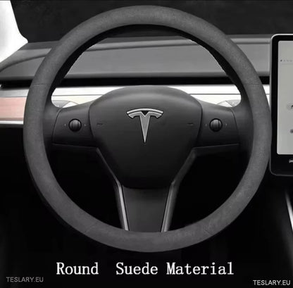 Tesla 3/Y Suede & Leather Premiun Steering Wheel Cover - TESLARY Tesla Shop Accessories Europe Nederlands Ireland Deutschland Espana Alicante France Italia