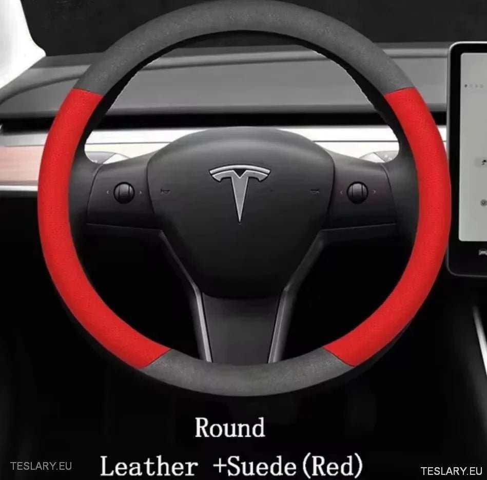 Tesla 3/Y Suede & Leather Premiun Steering Wheel Cover - TESLARY Tesla Shop Accessories Europe Nederlands Ireland Deutschland Espana Alicante France Italia