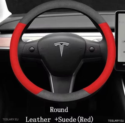 Tesla 3/Y Suede & Leather Premiun Steering Wheel Cover - TESLARY Tesla Shop Accessories Europe Nederlands Ireland Deutschland Espana Alicante France Italia