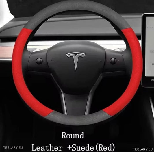 Tesla 3/Y Suede & Leather Premiun Steering Wheel Cover - TESLARY Tesla Shop Accessories Europe Nederlands Ireland Deutschland Espana Alicante France Italia