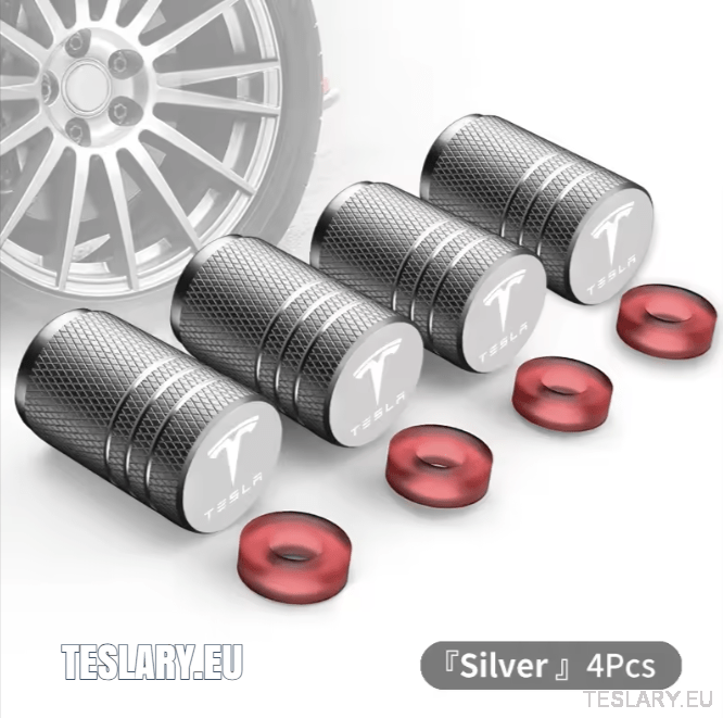 Tesla Aluminium Tyre Valve Air Caps with Logo in Black , Silver , Red or Blue - TESLARY Tesla Shop Accessories Europe Nederlands Dublin Cork Ireland Deutschland Espana Alicante France Italia