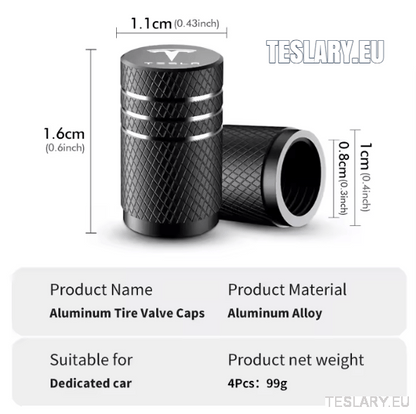 Tesla Aluminium Tyre Valve Air Caps with Logo in Black , Silver , Red or Blue - TESLARY Tesla Shop Accessories Europe Nederlands Dublin Cork Ireland Deutschland Espana Alicante France Italia