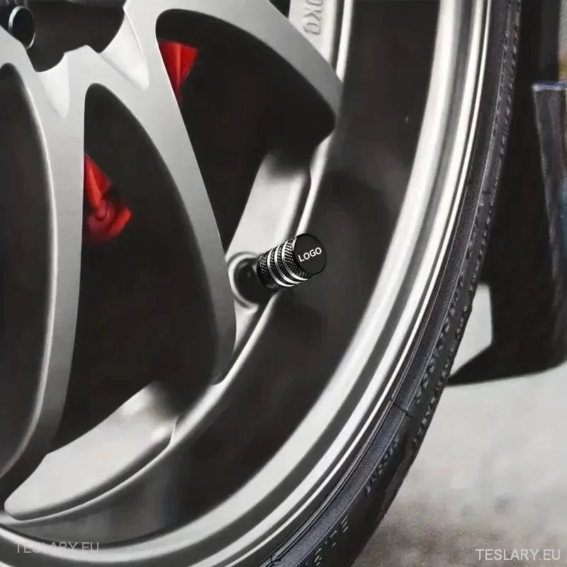Tesla Aluminium Tyre Valve Air Caps with Logo in Black , Silver , Red or Blue - TESLARY Tesla Shop Accessories Europe Nederlands Ireland Deutschland Espana Alicante France Italia