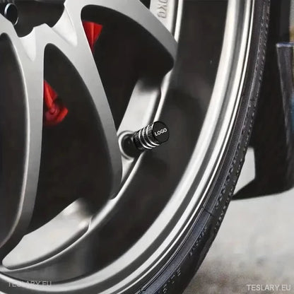 Tesla Aluminium Tyre Valve Air Caps with Logo in Black , Silver , Red or Blue - TESLARY Tesla Shop Accessories Europe Nederlands Ireland Deutschland Espana Alicante France Italia