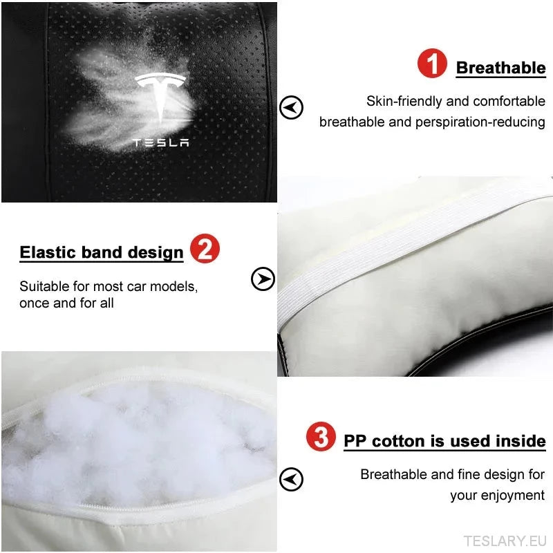 Tesla Car Seat Headrest Pillow - Premium Neck Support Cushion - TESLARY Tesla Shop Accessories Europe Nederlands Ireland Deutschland Espana Alicante France Italia