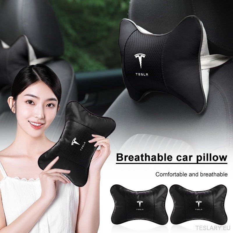 Tesla Car Seat Headrest Pillow - Premium Neck Support Cushion - TESLARY Tesla Shop Accessories Europe Nederlands Dublin Cork Ireland Deutschland Espana Alicante France Italia